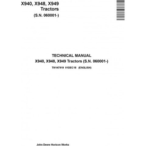 TM147919 SERVICE REPAIR TECHNICAL MANUAL - JOHN DEERE X940, X948, X949 COMPACT UTILITY TRACTORS DOWNLOAD