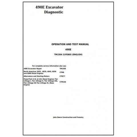 TM1504 DIAGNOSTIC OPERATION AND TESTS SERVICE MANUAL - JOHN DEERE 490E EXCAVATOR DOWNLOAD