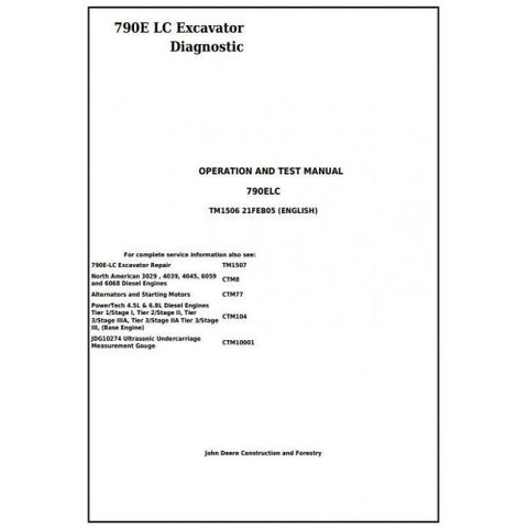 TM1506 DIAGNOSTIC OPERATION AND TESTS SERVICE MANUAL - JOHN DEERE 790E LC EXCAVATOR DOWNLOAD