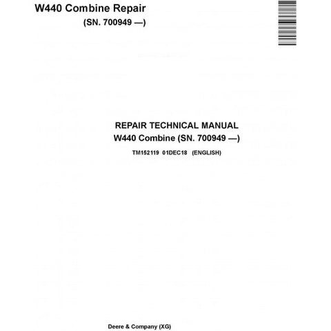 TM152119 SERVICE REPAIR TECHNICAL MANUAL - JOHN DEERE W440 COMBINE (SN.700949-) DOWNLOAD