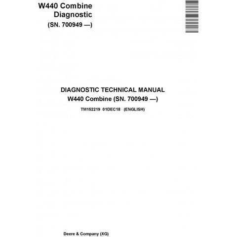 TM152219 DIAGNOSTIC TECHNICAL MANUAL - JOHN DEERE W440 COMBINE (SN.700949-) DOWNLOAD