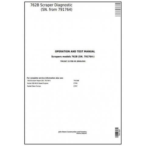 TM1567 DIAGNOSTIC OPERATION AND TESTS SERVICE MANUAL - JOHN DEERE 762B SCRAPER (SN.791764-) DOWNLOAD