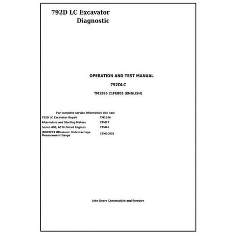 TM1595 DIAGNOSTIC OPERATION AND TESTS SERVICE MANUAL - JOHN DEERE 792D LC EXCAVATOR DOWNLOAD