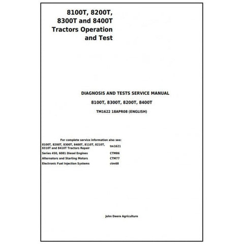 TM1622 DIAGNOSIS AND TESTS SERVICE MANUAL - JOHN DEERE 8100T, 8200T, 8300T AND 8400T TRACTORS DOWNLOAD