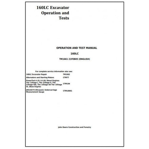 TM1661 DIAGNOSTIC OPERATION AND TESTS SERVICE MANUAL - JOHN DEERE 160LC EXCAVATOR DOWNLOAD