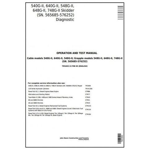 TM1693 DIAGNOSTIC OPERATION AND TESTS SERVICE MANUAL - JOHN DEERE 540G-II 640G-II 548G-II 648G-II 748G-II (SN.565685-576252) SKIDDER DOWNLOAD