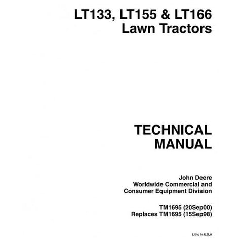 TM1695 SERVICE REPAIR TECHNICAL MANUAL - JOHN DEERE LT133, LT155, LT166 RIDING LAWN TRACTORS DOWNLOAD