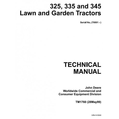 TM1760 SERVICE REPAIR TECHNICAL MANUAL - JOHN DEERE 325, 345, 335 LAWN AND GARDEN TRACTORS DOWNLOAD