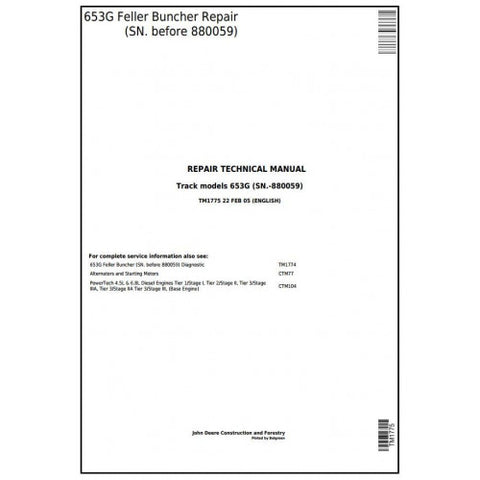 TM1775 SERVICE REPAIR TECHNICAL MANUAL - JOHN DEERE 653G (SN. BEFORE 880059) TRACKED FELLER BUNCHER DOWNLOAD