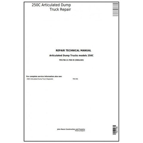 TM1786 SERVICE REPAIR TECHNICAL MANUAL - JOHN DEERE 250C ARTICULATED DUMP TRUCK DOWNLOAD