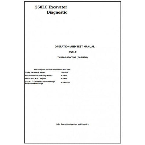 TM1807 DIAGNOSTIC OPERATION AND TESTS SERVICE MANUAL - JOHN DEERE 550LC EXCAVATOR DOWNLOAD