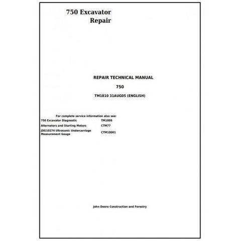 TM1810 SERVICE REPAIR TECHNICAL MANUAL - JOHN DEERE 750 EXCAVATOR DOWNLOAD