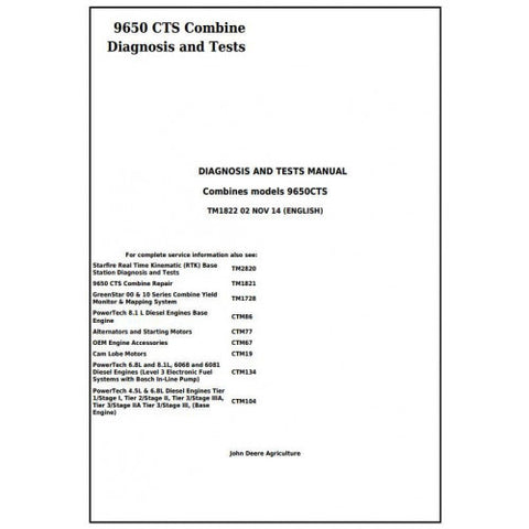 TM1822 DIAGNOSIS AND TESTS MANUAL - JOHN DEERE 9650 CTS COMBINES DOWNLOAD