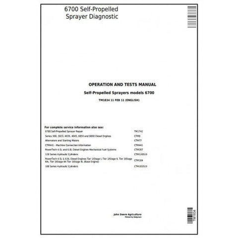 TM1834 DIAGNOSTIC OPERATION AND TESTS SERVICE MANUAL - JOHN DEERE 6700 SELF-PROPELLED SPRAYERS DOWNLOAD