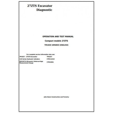 TM1838 DIAGNOSTIC OPERATION AND TESTS SERVICE MANUAL - JOHN DEERE 27ZTS COMPACT EXCAVATOR DOWNLOAD