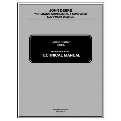TM1974 SERVICE REPAIR TECHNICAL MANUAL - JOHN DEERE GX355D LAWN AND GARDEN TRACTORS DOWNLOAD