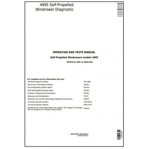 TM2036 DIAGNOSTIC OPERATION AND TESTS SERVICE MANUAL - JOHN DEERE 4995 SELF-PROPELLED WINDROWERS HAY AND FORAGE DOWNLOAD