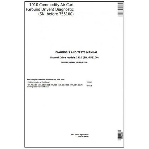 TM2068 DIAGNOSIS AND TESTS MANUAL - JOHN DEERE 1910 COMMODITY AIR CART (GROUND DRIVEN) (SN.BEFORE 755100) DOWNLOAD