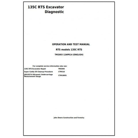 TM2093 DIAGNOSTIC OPERATION AND TESTS SERVICE MANUAL - JOHN DEERE 135C RTS EXCAVATOR DOWNLOAD