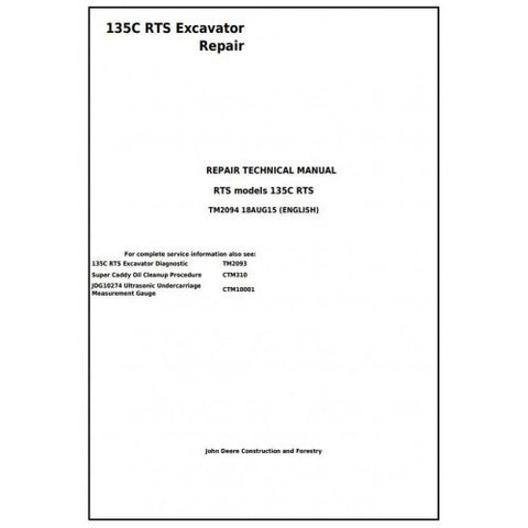 TM2094 SERVICE REPAIR TECHNICAL MANUAL - JOHN DEERE 135C RTS EXCAVATOR DOWNLOAD