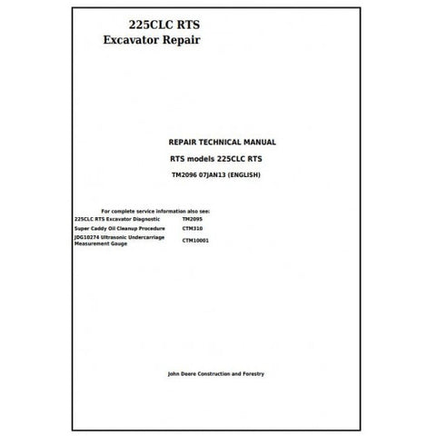 TM2096 SERVICE REPAIR TECHNICAL MANUAL - JOHN DEERE 225CLC RTS EXCAVATOR DOWNLOAD