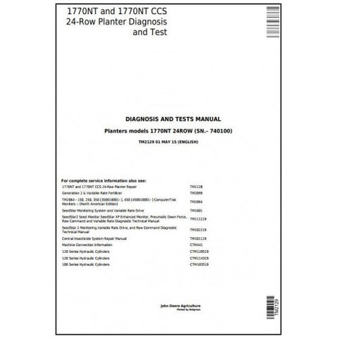 TM2129 DIAGNOSIS AND TESTS MANUAL - JOHN DEERE 1770NT, 1770NT CCS 24-ROW PLANTER DOWNLOAD