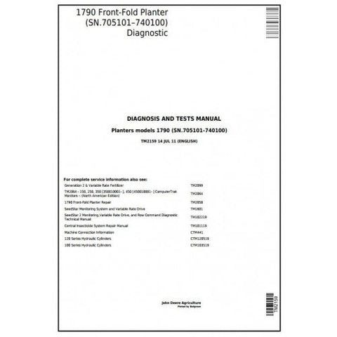TM2159 DIAGNOSIS AND TESTS MANUAL - JOHN DEERE 1790 FRONT-FOLD PLANTERS (SN.705101–740100) DOWNLOAD