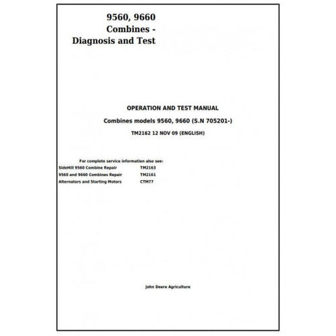 TM2162 DIAGNOSTIC OPERATION AND TESTS SERVICE MANUAL - JOHN DEERE 9560, 9660 COMBINES (SN. 705201-) DOWNLOAD