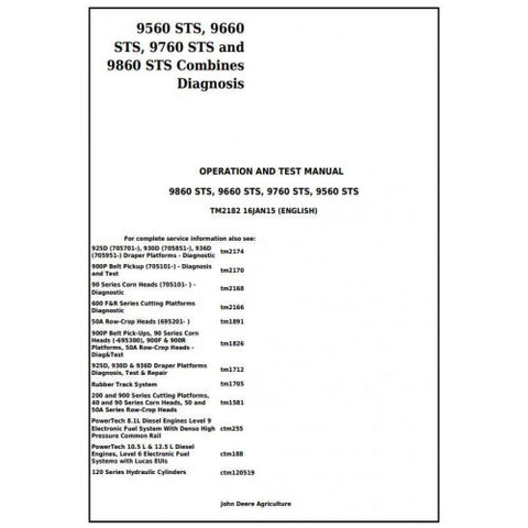 TM2182 DIAGNOSTIC OPERATION AND TESTS SERVICE MANUAL - JOHN DEERE 9560STS, 9660STS, 9760STS AND 9860STS COMBINES DOWNLOAD