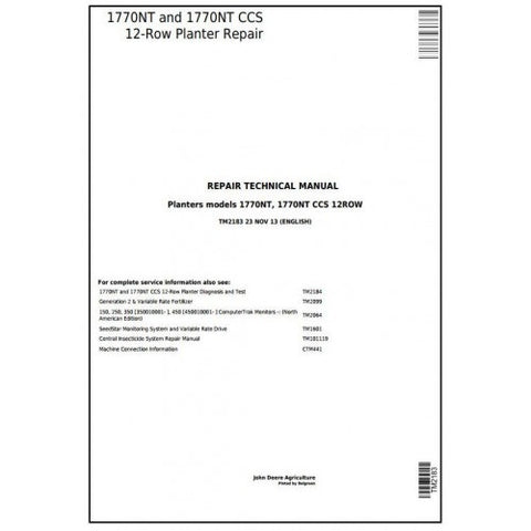 TM2183 SERVICE REPAIR TECHNICAL MANUAL - JOHN DEERE 1770NT, 1770NT CCS 12-ROW PLANTER DOWNLOAD