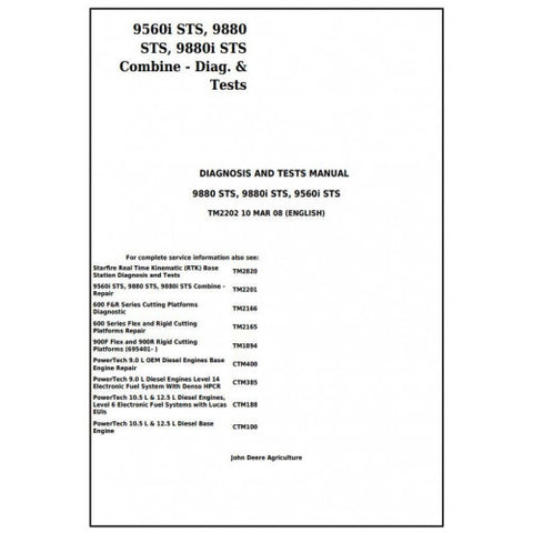 TM2202 DIAGNOSIS AND TESTS MANUAL - JOHN DEERE 9560I STS, 9880 STS, 9880I STS COMBINES DOWNLOAD