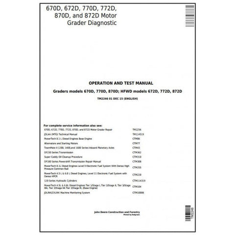 TM2246 DIAGNOSTIC OPERATION AND TESTS SERVICE MANUAL - JOHN DEERE 670D 672D 770D 772D 870D 872D MOTOR GRADER DOWNLOAD