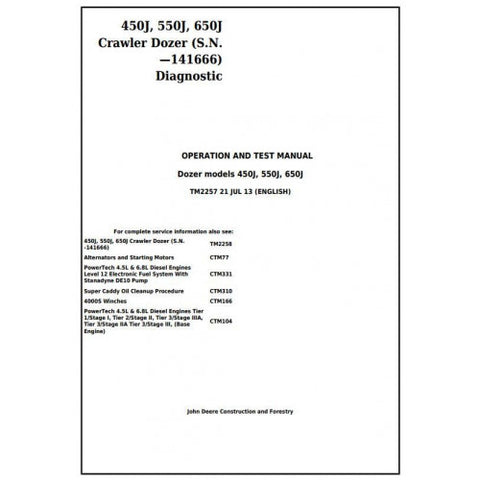 TM2257 DIAGNOSTIC OPERATION AND TESTS SERVICE MANUAL - JOHN DEERE 450J 550J 650J CRAWLER DOZER (SN.141666) DOWNLOAD