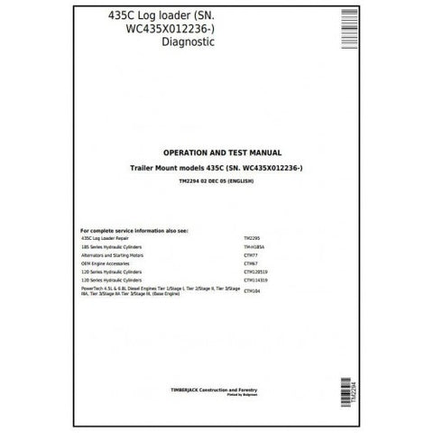 TM2294 DIAGNOSTIC OPERATION AND TESTS SERVICE MANUAL - JOHN DEERE 435C (SN.WC435X012236-)  LOG LOADER DOWNLOAD