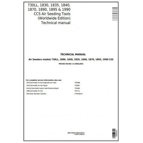 TM2303 SERVICE REPAIR TECHNICAL MANUAL - JOHN DEERE 730LL, 1830, 1835, 1840, 1870, 1890, 1895, 1990 AIR SEEDING TOOLS DOWNLOAD