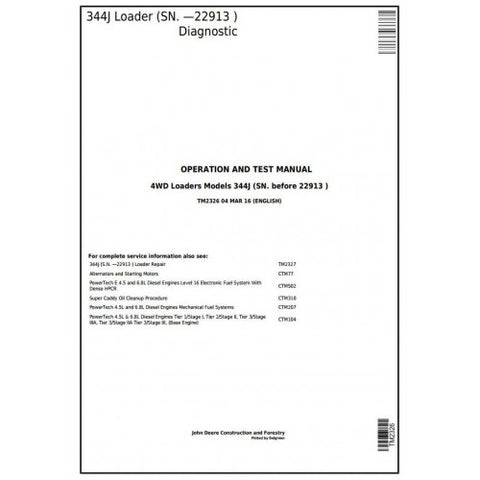 TM2326 DIAGNOSTIC OPERATION AND TESTS SERVICE MANUAL - JOHN DEERE 344J 4WD LOADER (SN. BEFORE 22913) DOWNLOAD