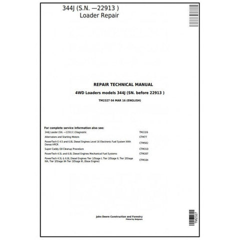 TM2327 SERVICE REPAIR TECHNICAL MANUAL - JOHN DEERE 344J 4WD LOADER (SN. BEFORE 22913) DOWNLOAD