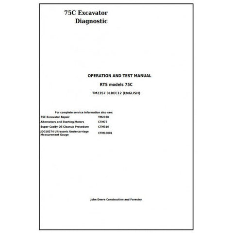 TM2357 DIAGNOSTIC OPERATION AND TESTS SERVICE MANUAL - JOHN DEERE 75C RTS EXCAVATOR DOWNLOAD