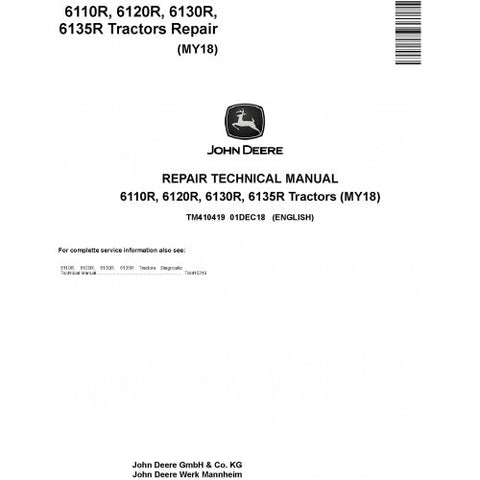 TM410419 SERVICE REPAIR TECHNICAL MANUAL - JOHN DEERE 6110R, 6120R, 6130R, 6135R TRACTORS DOWNLOAD