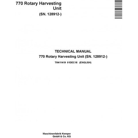 TM411419 SERVICE REPAIR TECHNICAL MANUAL - JOHN DEERE 770 ROTARY HARVESTING UNIT (SN.128912-) DOWNLOAD