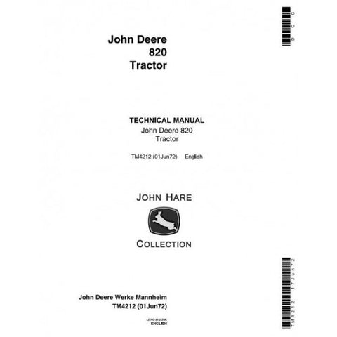 TM4212 SERVICE REPAIR TECHNICAL MANUAL - JOHN DEERE 820 TRACTOR DOWNLOAD