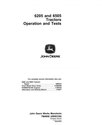 TM4608 OPERATION AND TESTS SERVICE MANUAL - JOHN DEERE 6205, 6605 TRACTORS DOWNLOAD