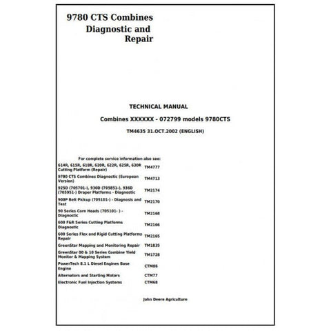 TM4635 DIAGNOSTIC AND REPAIR TECHNICAL MANUAL - JOHN DEERE 9780 CTS COMBINES DOWNLOAD