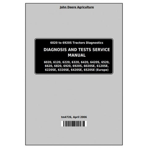 TM4726 DIAGNOSIS AND TESTS SERVICE MANUAL - JOHN DEERE 6020, 6120, 6220, 6320, 6420, 6520, 6620, 6820, 6920 TRACTORS DOWNLOAD