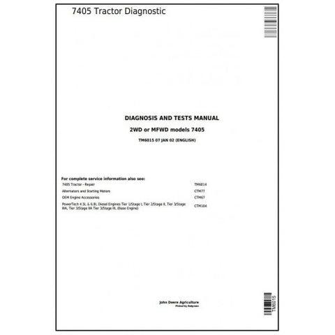 TM6015 DIAGNOSIS AND TESTS SERVICE MANUAL - JOHN DEERE 7405 TRACTORS DOWNLOAD