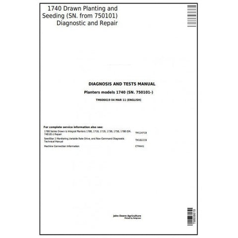 TM606619 DIAGNOSIS AND TESTS MANUAL - JOHN DEERE 1740 DRAWN PLANTERS & SEEDINNG (SN.750101-) DOWNLOAD