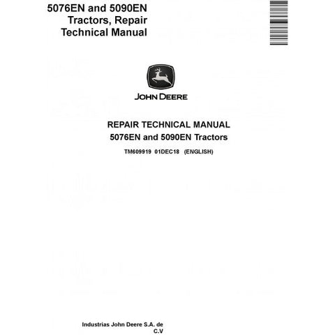 TM609919 SERVICE REPAIR TECHNICAL MANUAL - JOHN DEERE 5076EN 5090EN TRACTORS DOWNLOAD