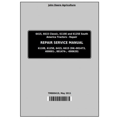 TM800419 SERVICE REPAIR TECHNICAL MANUAL - JOHN DEERE 6415, 6615, 6110E, 6125E TRACTORS DOWNLOAD