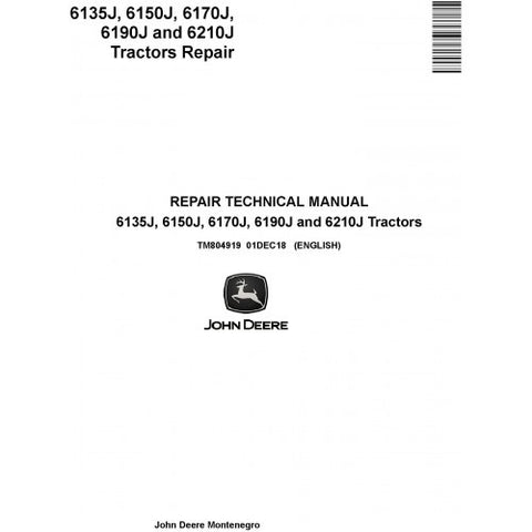 TM804919 SERVICE REPAIR TECHNICAL MANUAL - JOHN DEERE 6135J, 6150J, 6170J, 6190J AND 6210J TRACTORS DOWNLOAD