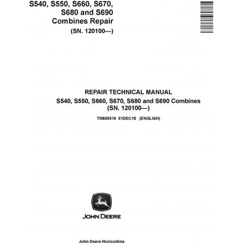 TM805519 SERVICE REPAIR TECHNICAL MANUAL - JOHN DEERE S540, S550, S660, S670, S680, S690 COMBINES DOWNLOAD